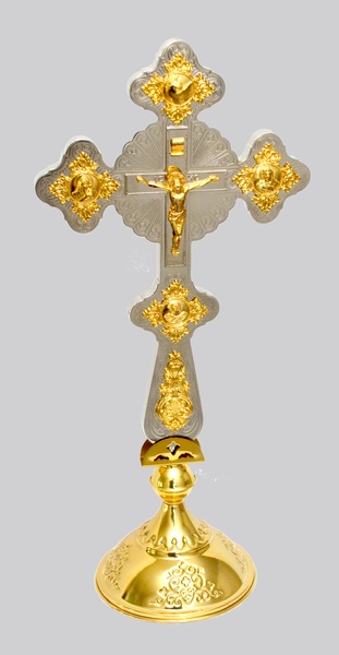 Хрест напрестольний фігурний №2 нікель позолота