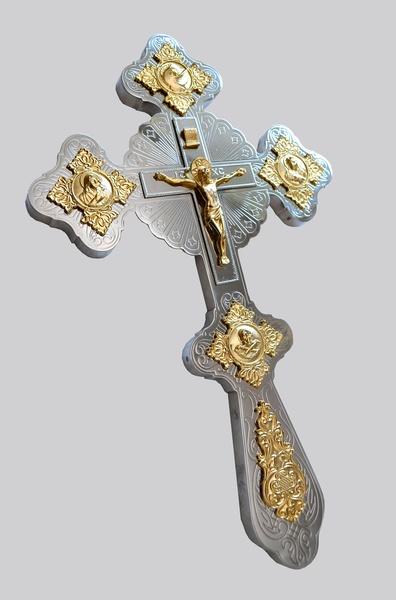 Хрест напрестольний фігурний №2 нікель позолота