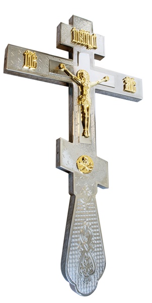 Хрест напрестольний прямокутний нікель позолота